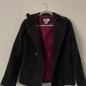 SO Juniors Black Pea Coat with Pink Lining